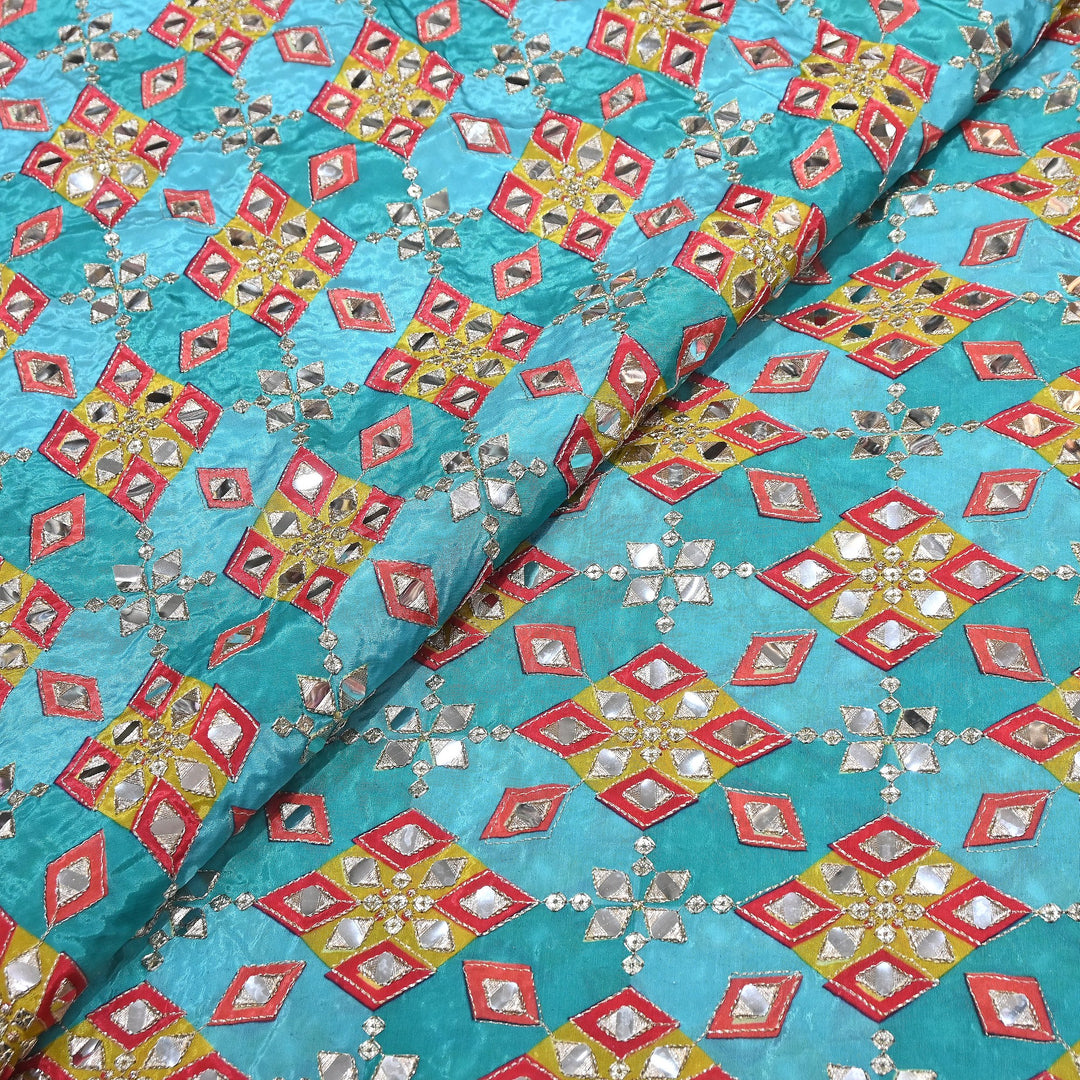 Multi Color Crepe Position Print Zari & Mirror Embroidery Fabric – Designer Crepe Fabric | YC4118-6