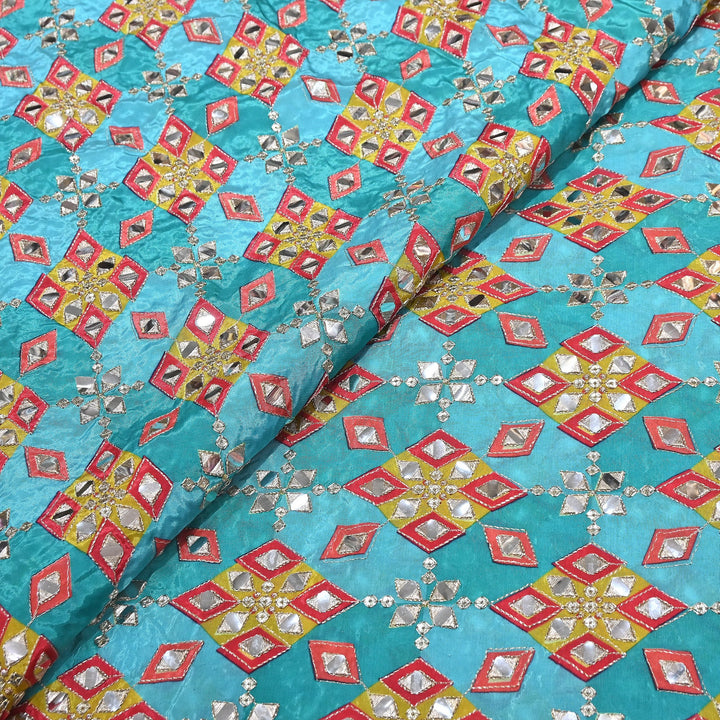 Multi Color Crepe Position Print Zari & Mirror Embroidery Fabric – Designer Crepe Fabric | YC4118-6