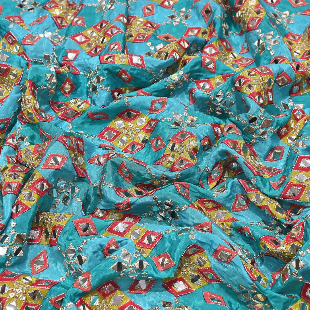 Multi Color Crepe Position Print Zari & Mirror Embroidery Fabric – Designer Crepe Fabric | YC4118-6