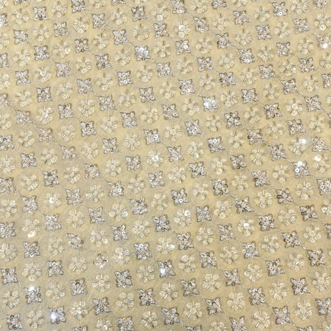 Dyeable Tissue Zari Moti Sequins Embroidery Fabrics