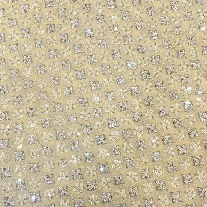 Dyeable Tissue Zari Moti Sequins Embroidery Fabrics