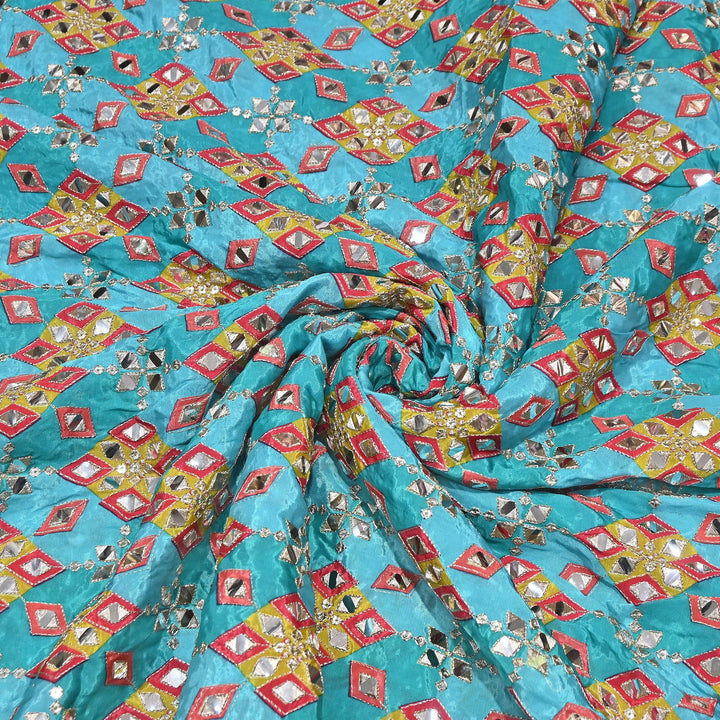 Multi Color Crepe Position Print Zari & Mirror Embroidery Fabric – Designer Crepe Fabric | YC4118-6