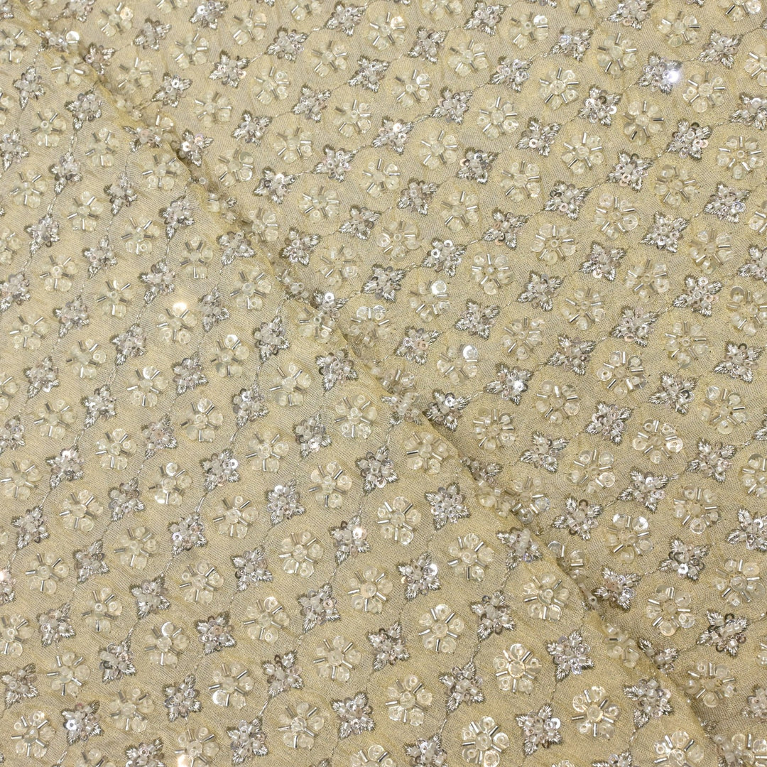 Dyeable Tissue Zari Moti Sequins Embroidery Fabrics