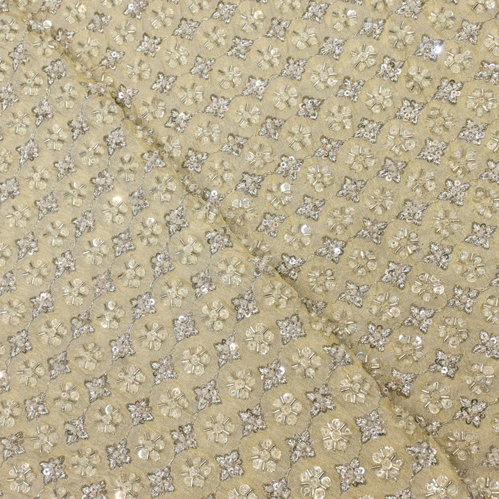Dyeable Tissue Zari Moti Sequins Embroidery Fabrics
