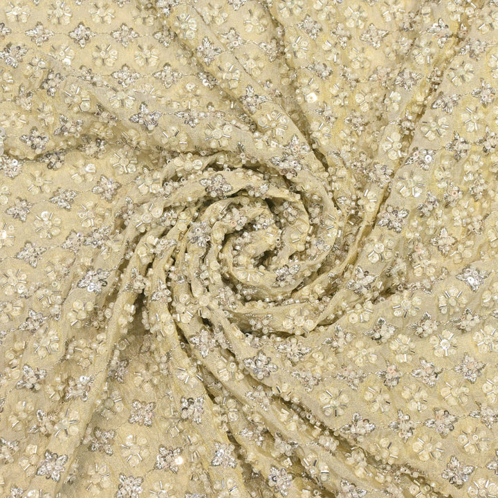 Dyeable Tissue Zari Moti Sequins Embroidery Fabrics