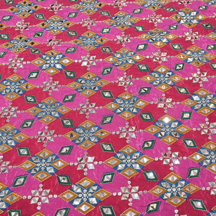 Multi Color Crepe Position Print Zari & Mirror Embroidery Fabric – Designer Crepe Fabric | YC4118-2