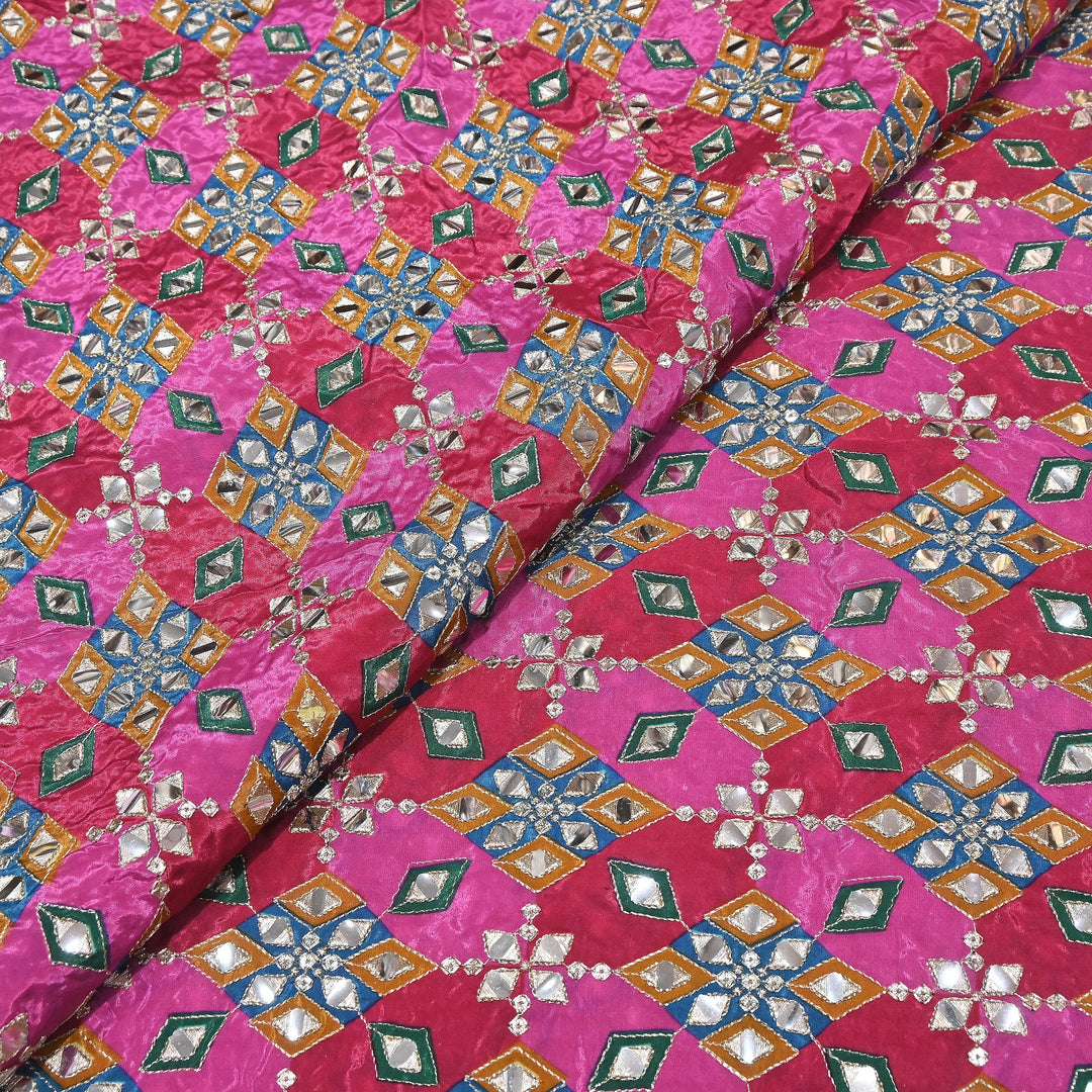 Multi Color Crepe Position Print Zari & Mirror Embroidery Fabric – Designer Crepe Fabric | YC4118-2