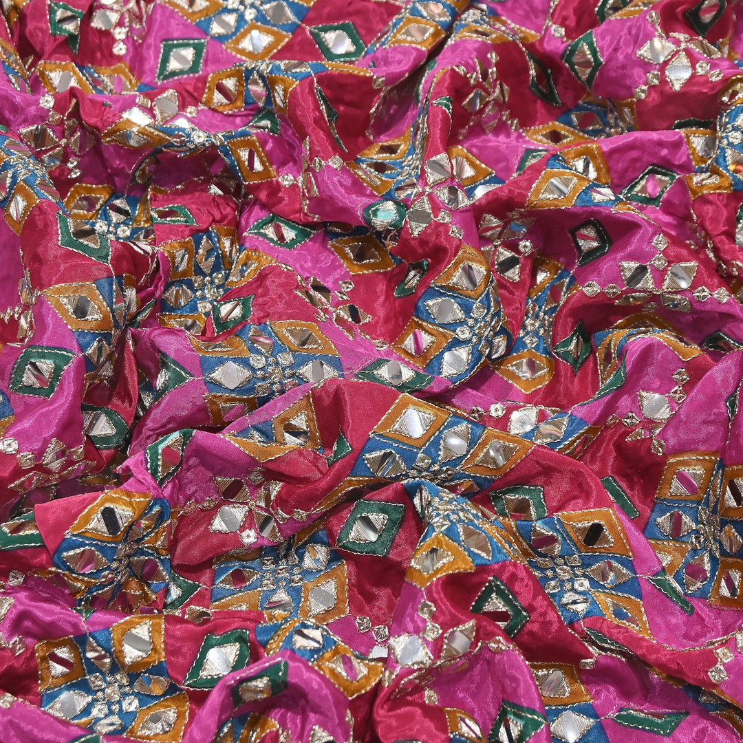 Multi Color Crepe Position Print Zari & Mirror Embroidery Fabric – Designer Crepe Fabric | YC4118-2