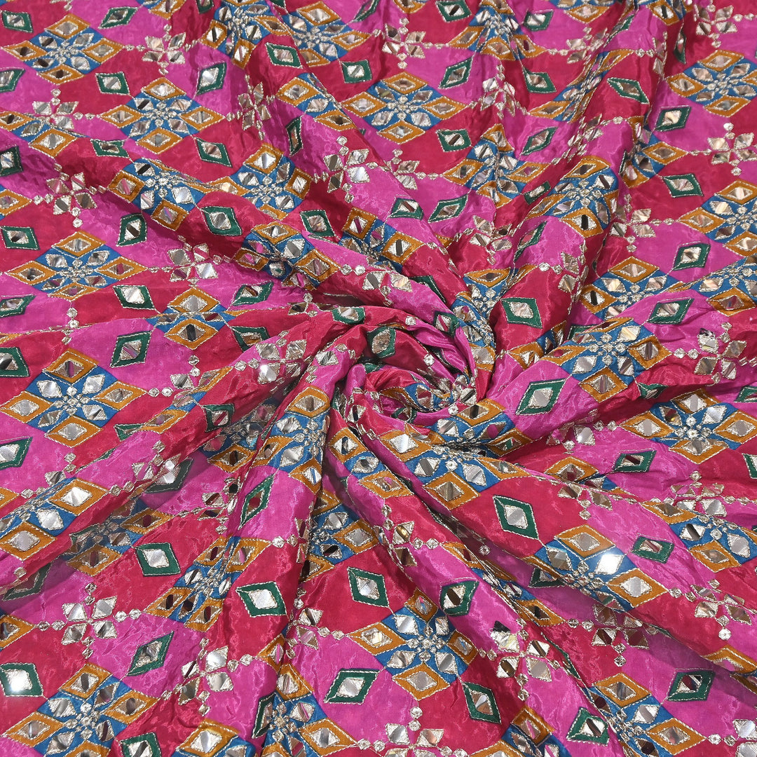 Multi Color Crepe Position Print Zari & Mirror Embroidery Fabric – Designer Crepe Fabric | YC4118-2