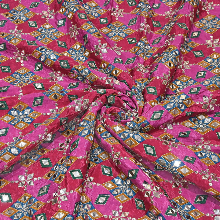 Multi Color Crepe Position Print Zari & Mirror Embroidery Fabric – Designer Crepe Fabric | YC4118-2
