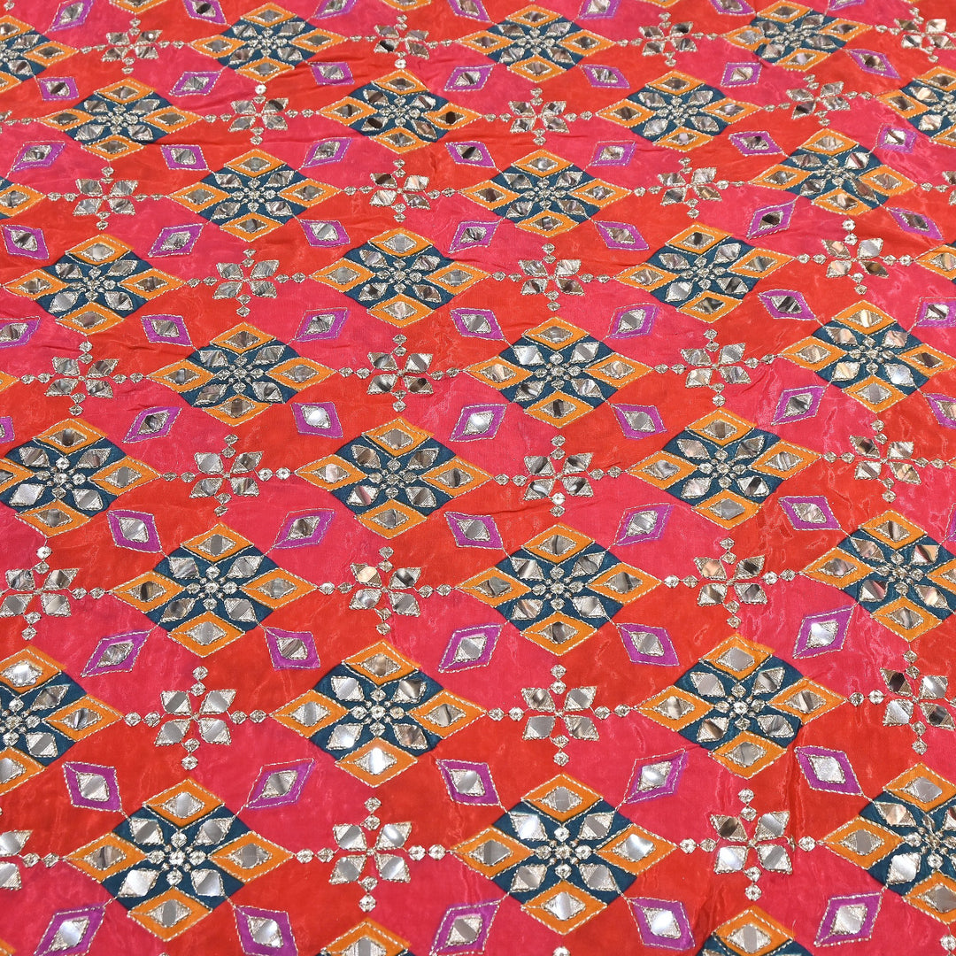 Multi Color Crepe Position Print Zari & Mirror Embroidery Fabric – Designer Crepe Fabric | YC4118-7