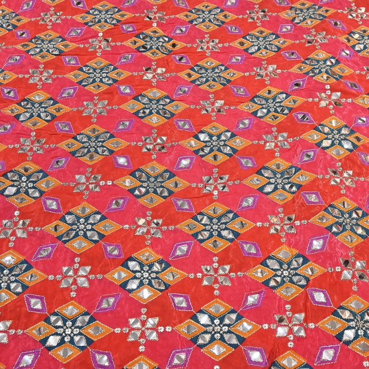 Multi Color Crepe Position Print Zari & Mirror Embroidery Fabric – Designer Crepe Fabric | YC4118-7