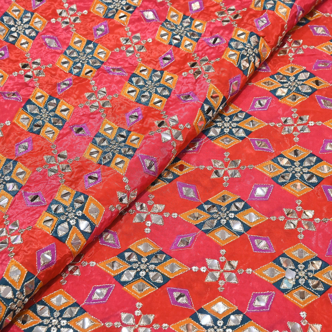 Multi Color Crepe Position Print Zari & Mirror Embroidery Fabric – Designer Crepe Fabric | YC4118-7