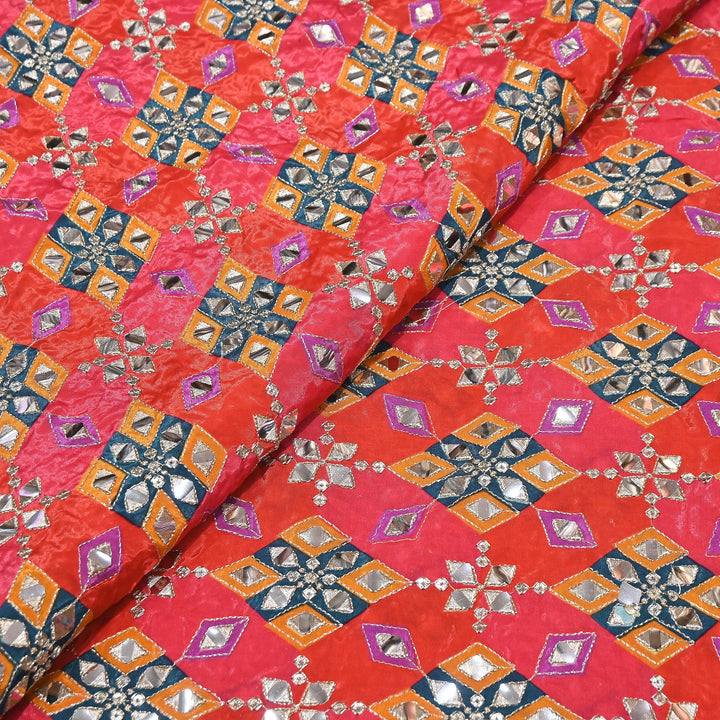 Multi Color Crepe Position Print Zari & Mirror Embroidery Fabric – Designer Crepe Fabric | YC4118-7