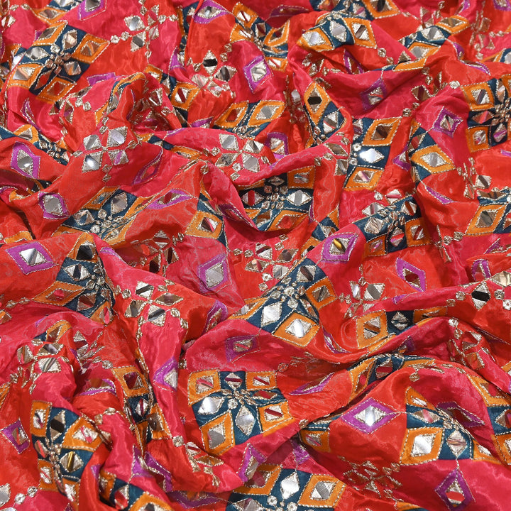 Multi Color Crepe Position Print Zari & Mirror Embroidery Fabric – Designer Crepe Fabric | YC4118-7