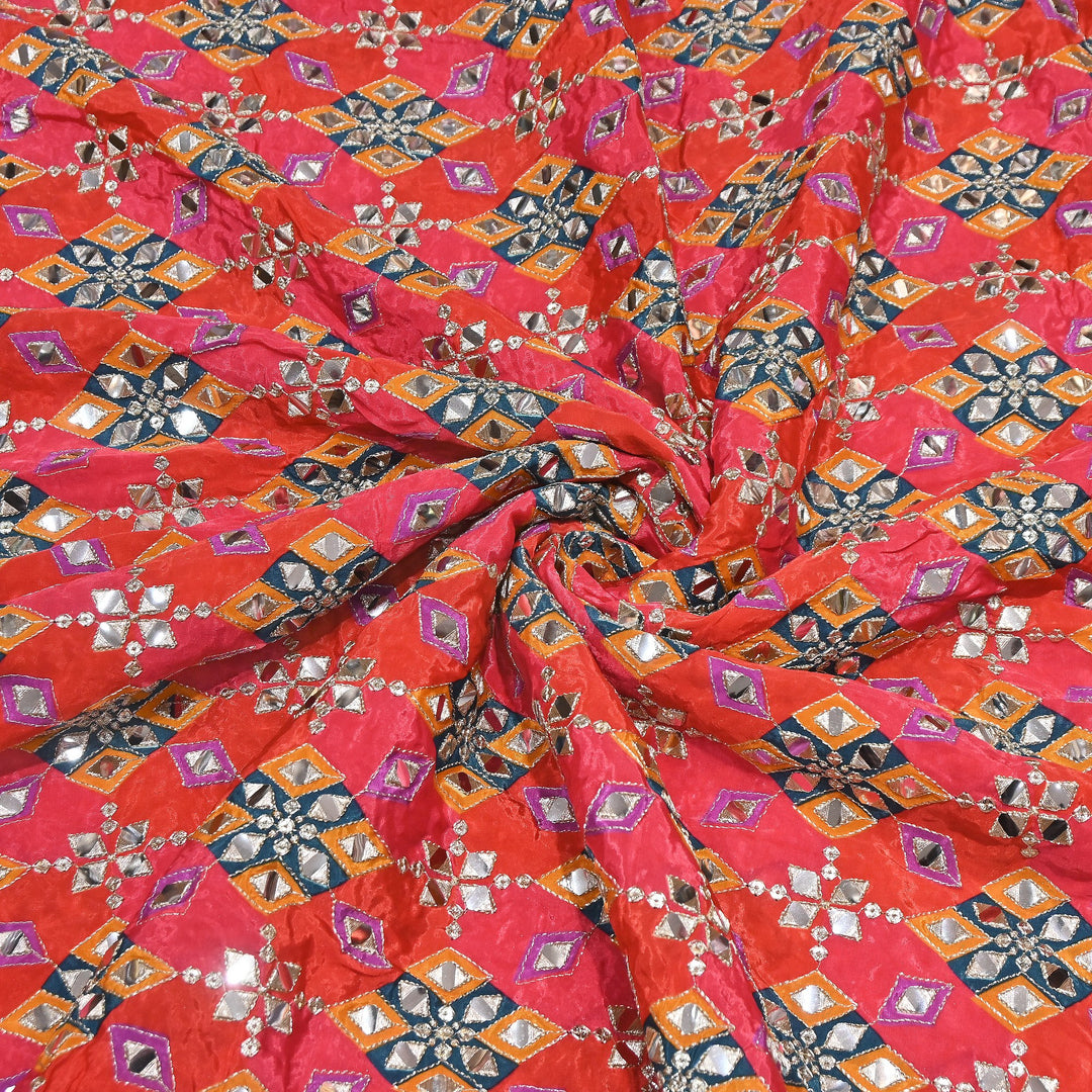 Multi Color Crepe Position Print Zari & Mirror Embroidery Fabric – Designer Crepe Fabric | YC4118-7