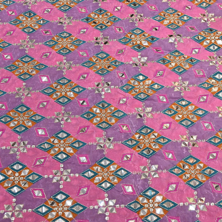 Multi Color Crepe Position Print Zari & Mirror Embroidery Fabric – Designer Crepe Fabric | YC4118-1