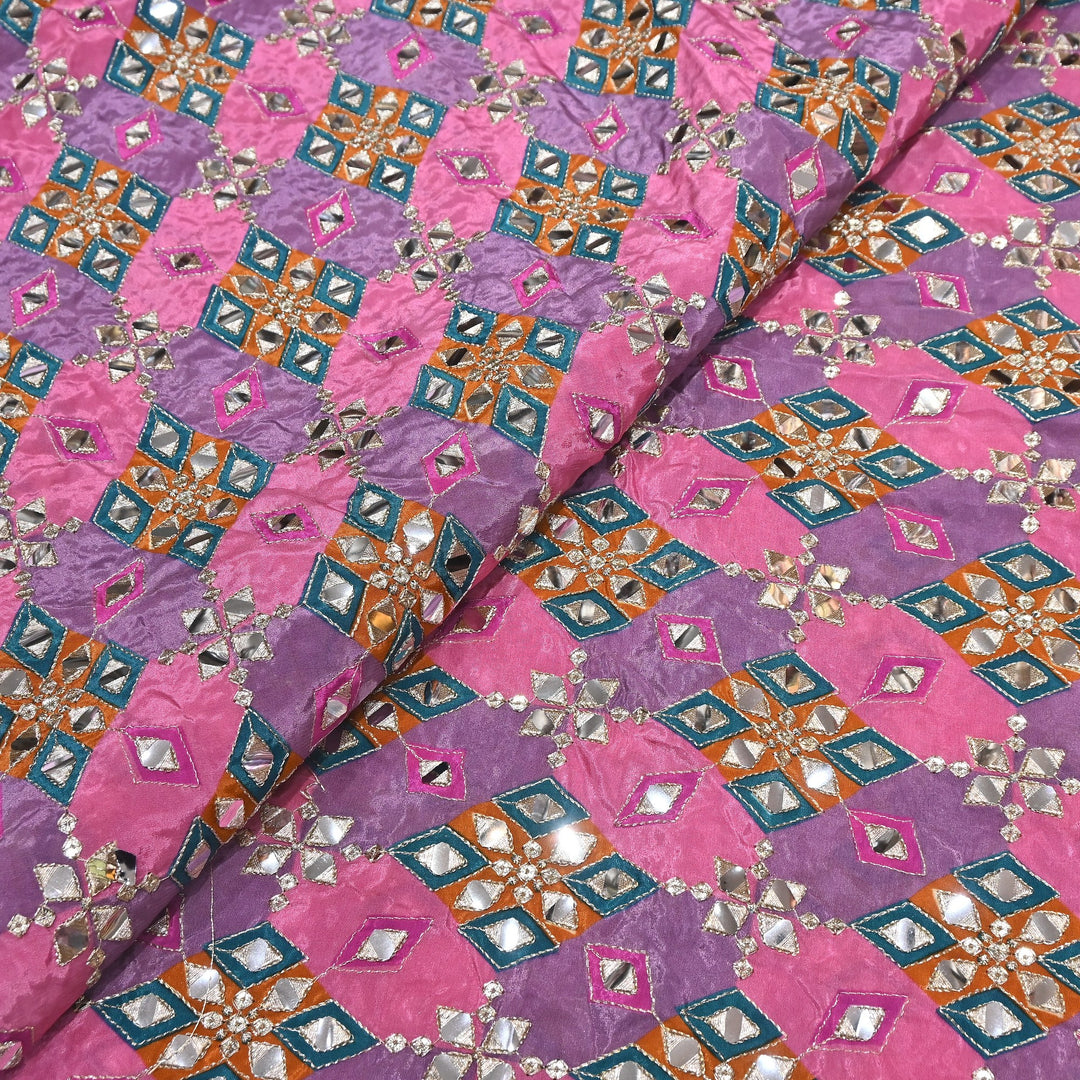 Multi Color Crepe Position Print Zari & Mirror Embroidery Fabric – Designer Crepe Fabric | YC4118-1