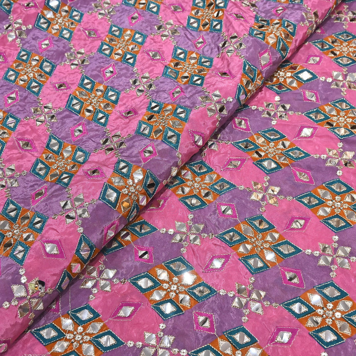 Multi Color Crepe Position Print Zari & Mirror Embroidery Fabric – Designer Crepe Fabric | YC4118-1