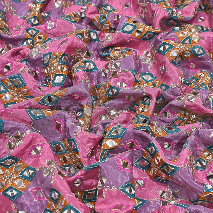 Multi Color Crepe Position Print Zari & Mirror Embroidery Fabric – Designer Crepe Fabric | YC4118-1