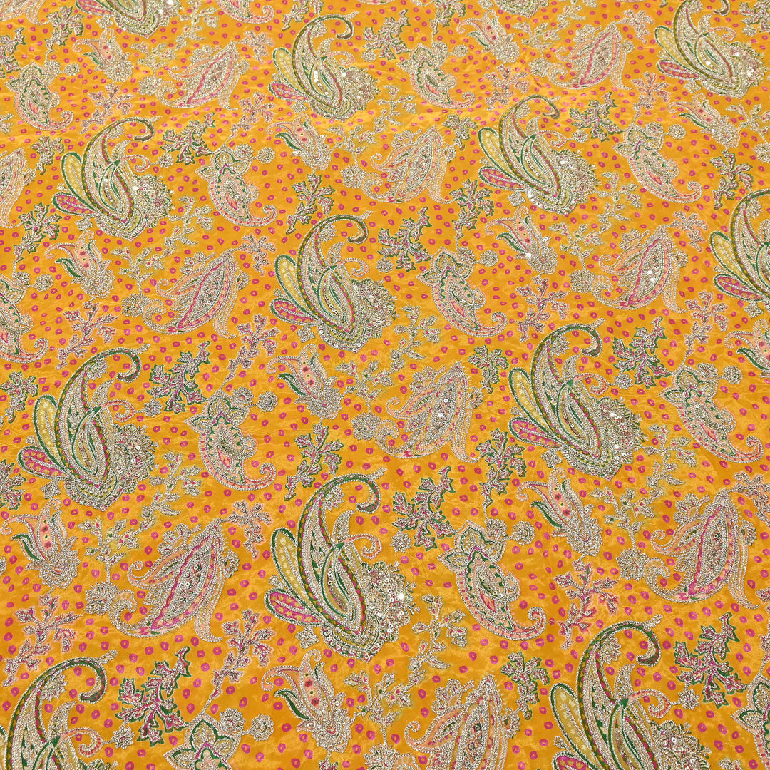 Crape Position Print Zari & Sequins Embroidery Fabric | Premium Designer Embroidered Fabric | V3524C-01