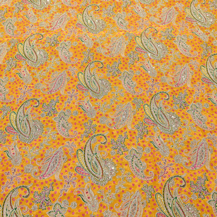 Crape Position Print Zari & Sequins Embroidery Fabric | Premium Designer Embroidered Fabric | V3524C-01
