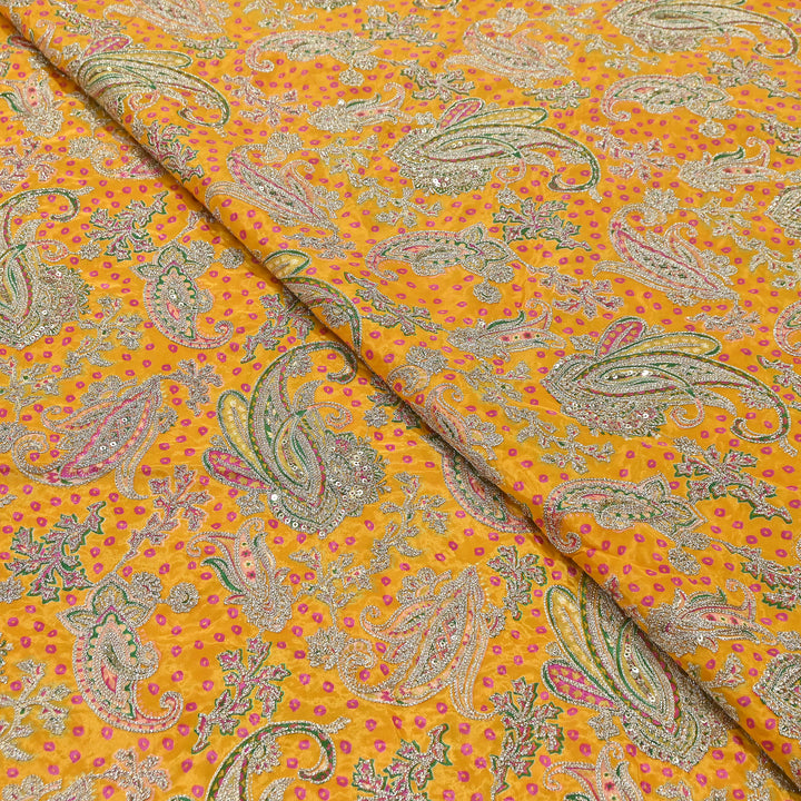 Crape Position Print Zari & Sequins Embroidery Fabric | Premium Designer Embroidered Fabric | V3524C-01