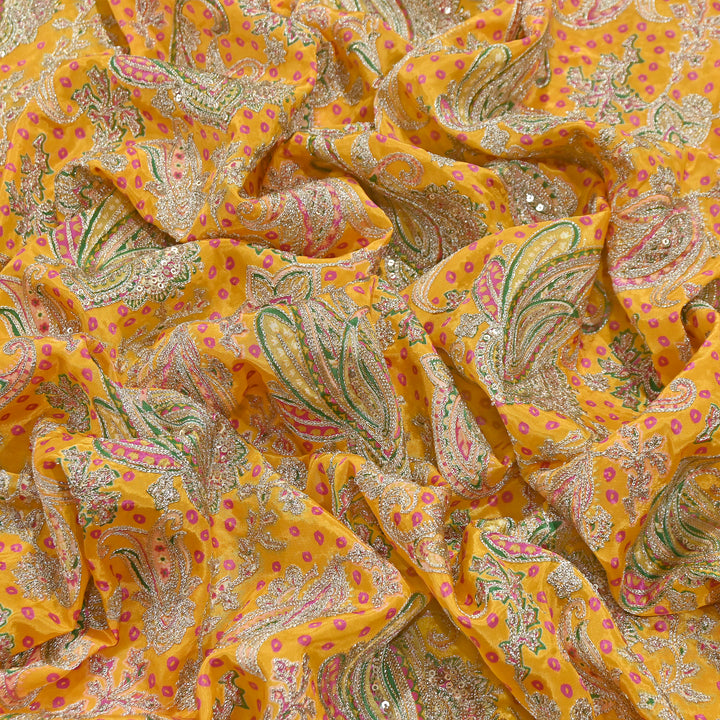 Crape Position Print Zari & Sequins Embroidery Fabric | Premium Designer Embroidered Fabric | V3524C-01
