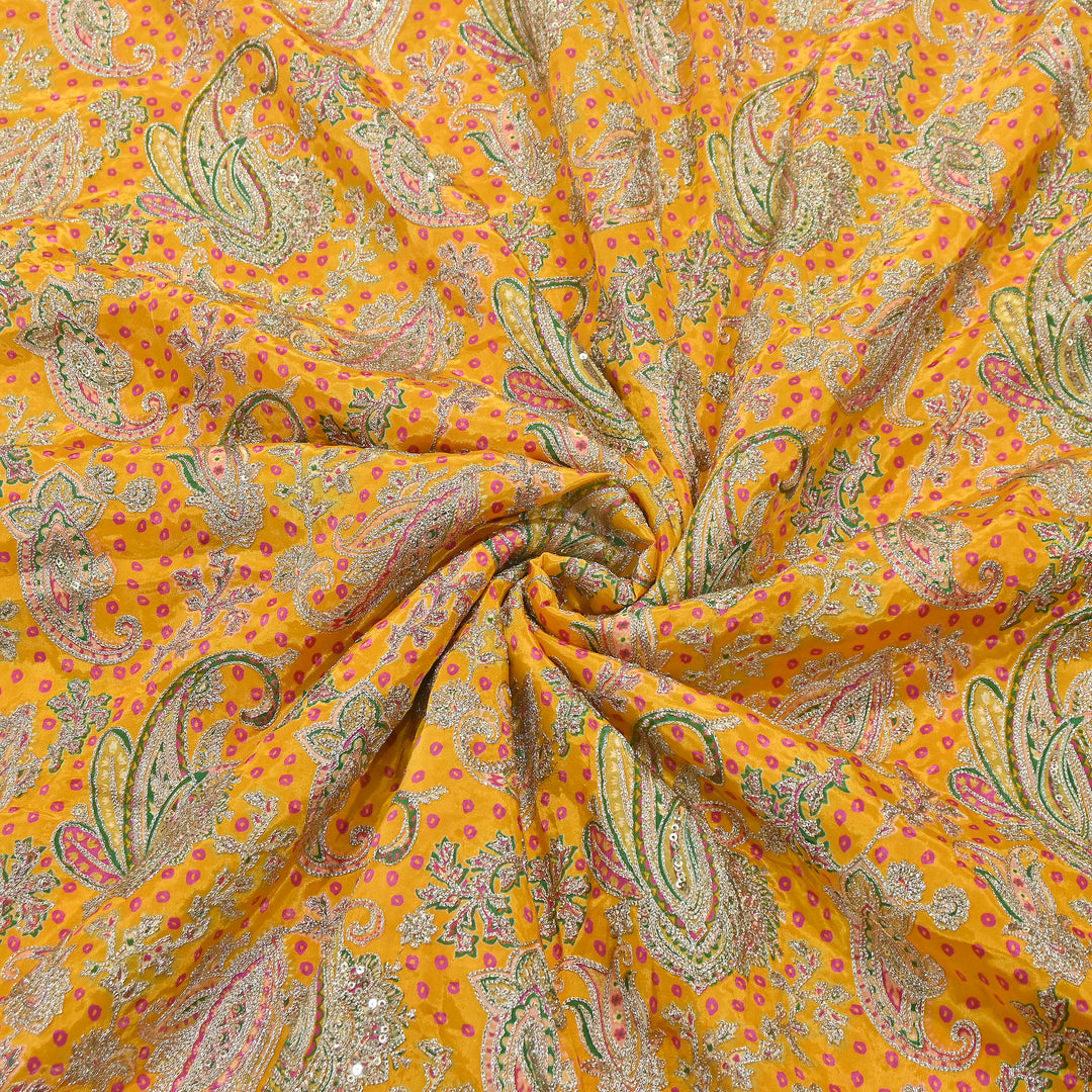 Crape Position Print Zari & Sequins Embroidery Fabric | Premium Designer Embroidered Fabric | V3524C-01
