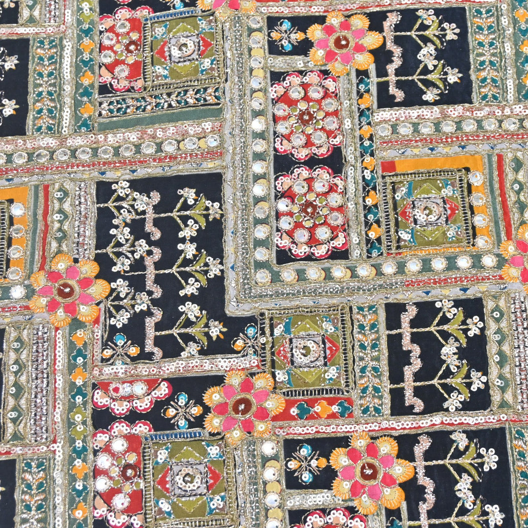 Beautiful Designer Crepe Position Prints, Zari & Sequin Embroidery Fabrics
