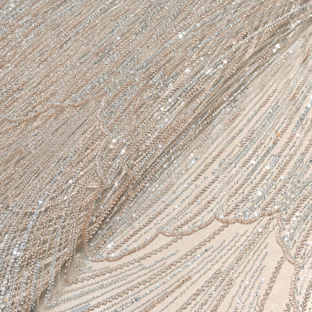 Imported Heavy Beaded & Sequin Embroidery Net Fabric- 594150