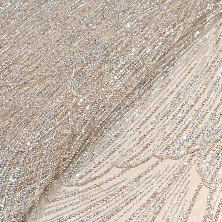 Imported Heavy Beaded & Sequin Embroidery Net Fabric- 594150