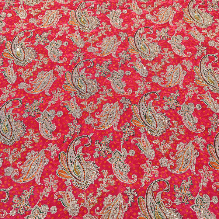 Crape Position Print Zari & Sequins Embroidery Fabric | Premium Designer Embroidered Fabric | V3524C-02