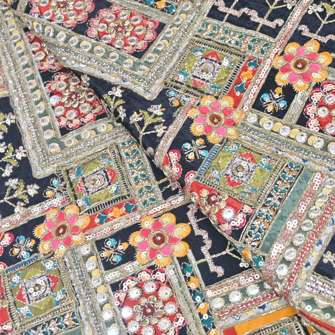 Beautiful Designer Crepe Position Prints, Zari & Sequin Embroidery Fabrics
