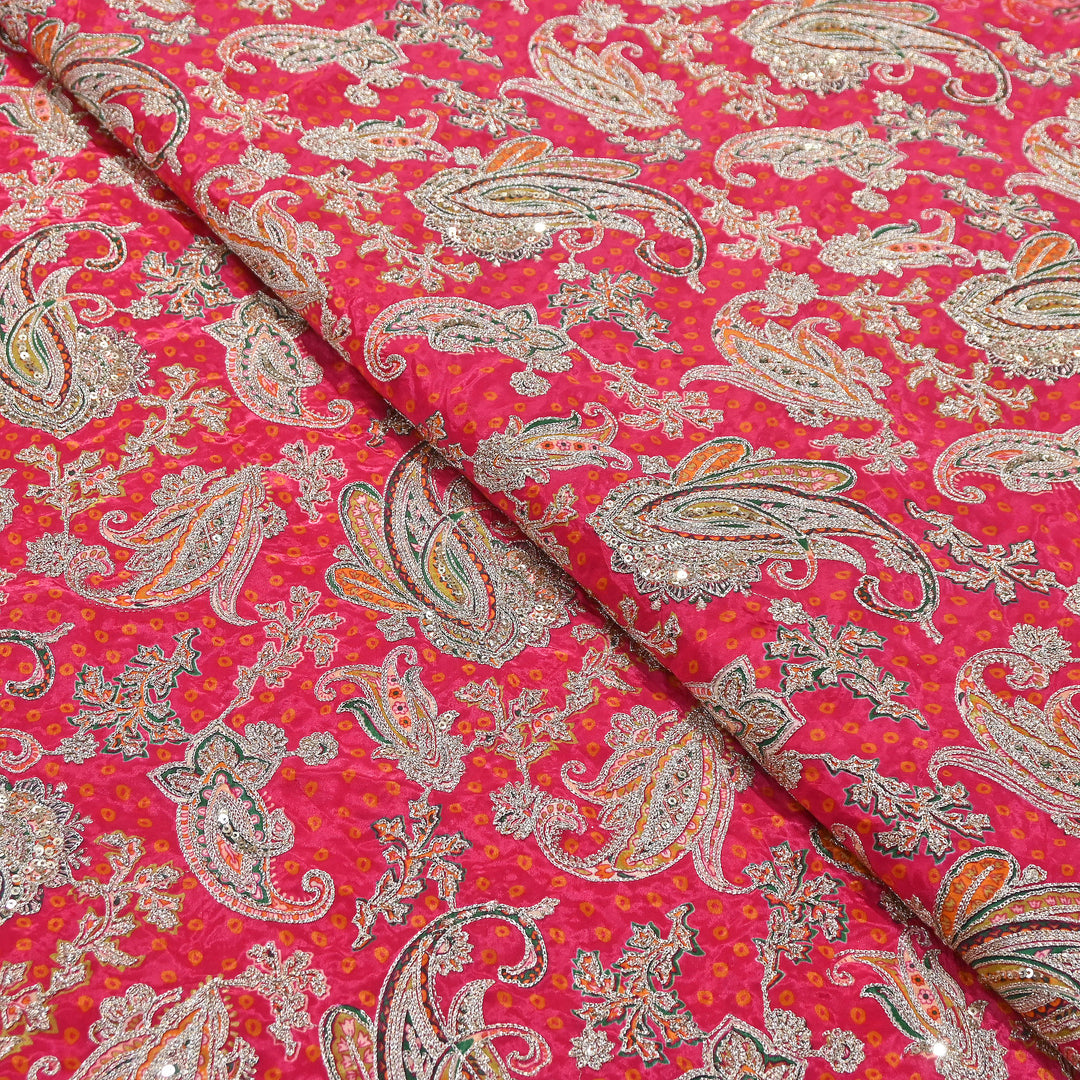 Crape Position Print Zari & Sequins Embroidery Fabric | Premium Designer Embroidered Fabric | V3524C-02