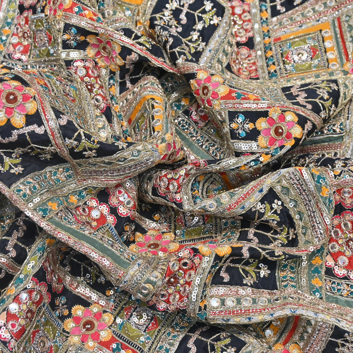 Beautiful Designer Crepe Position Prints, Zari & Sequin Embroidery Fabrics