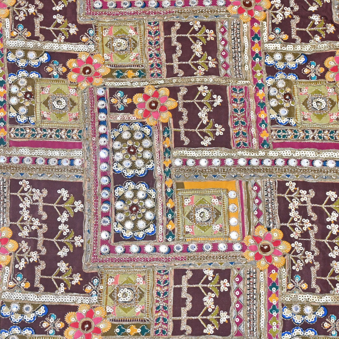 Beautiful Designer Crepe Position Prints, Zari & Sequin Embroidery Fabrics