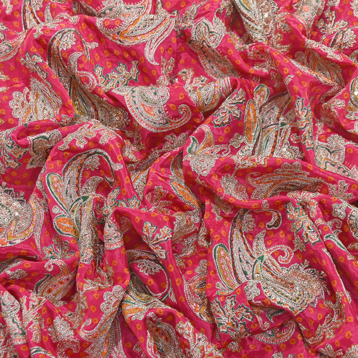 Crape Position Print Zari & Sequins Embroidery Fabric | Premium Designer Embroidered Fabric | V3524C-02