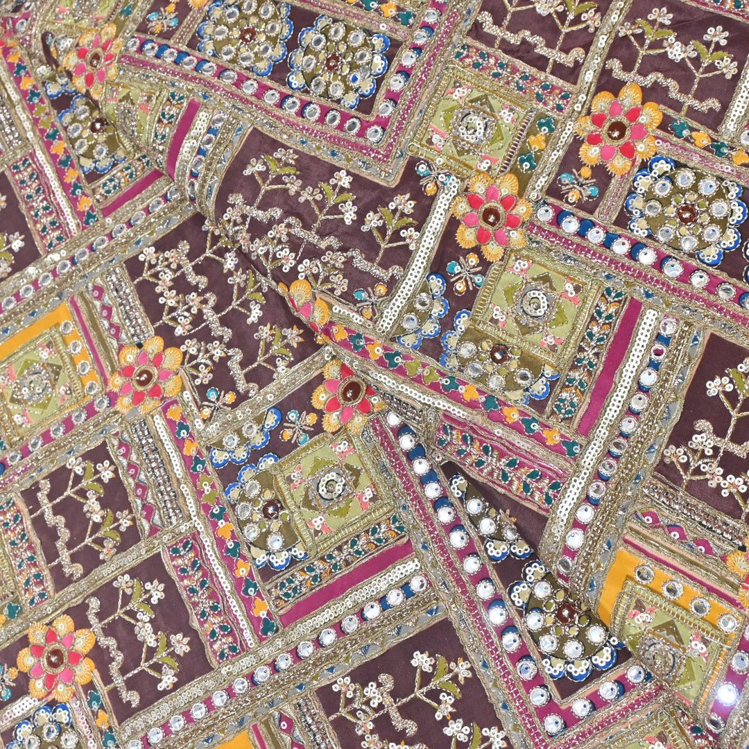 Beautiful Designer Crepe Position Prints, Zari & Sequin Embroidery Fabrics