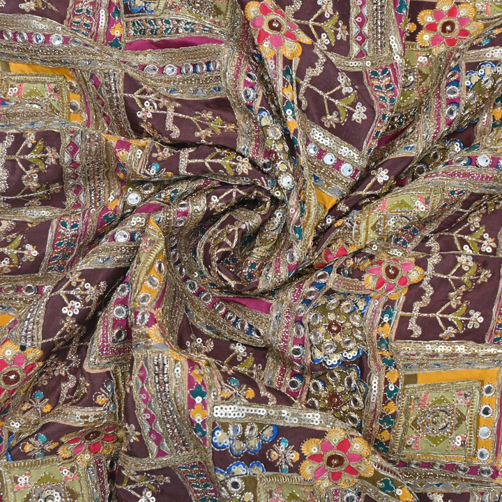 Beautiful Designer Crepe Position Prints, Zari & Sequin Embroidery Fabrics