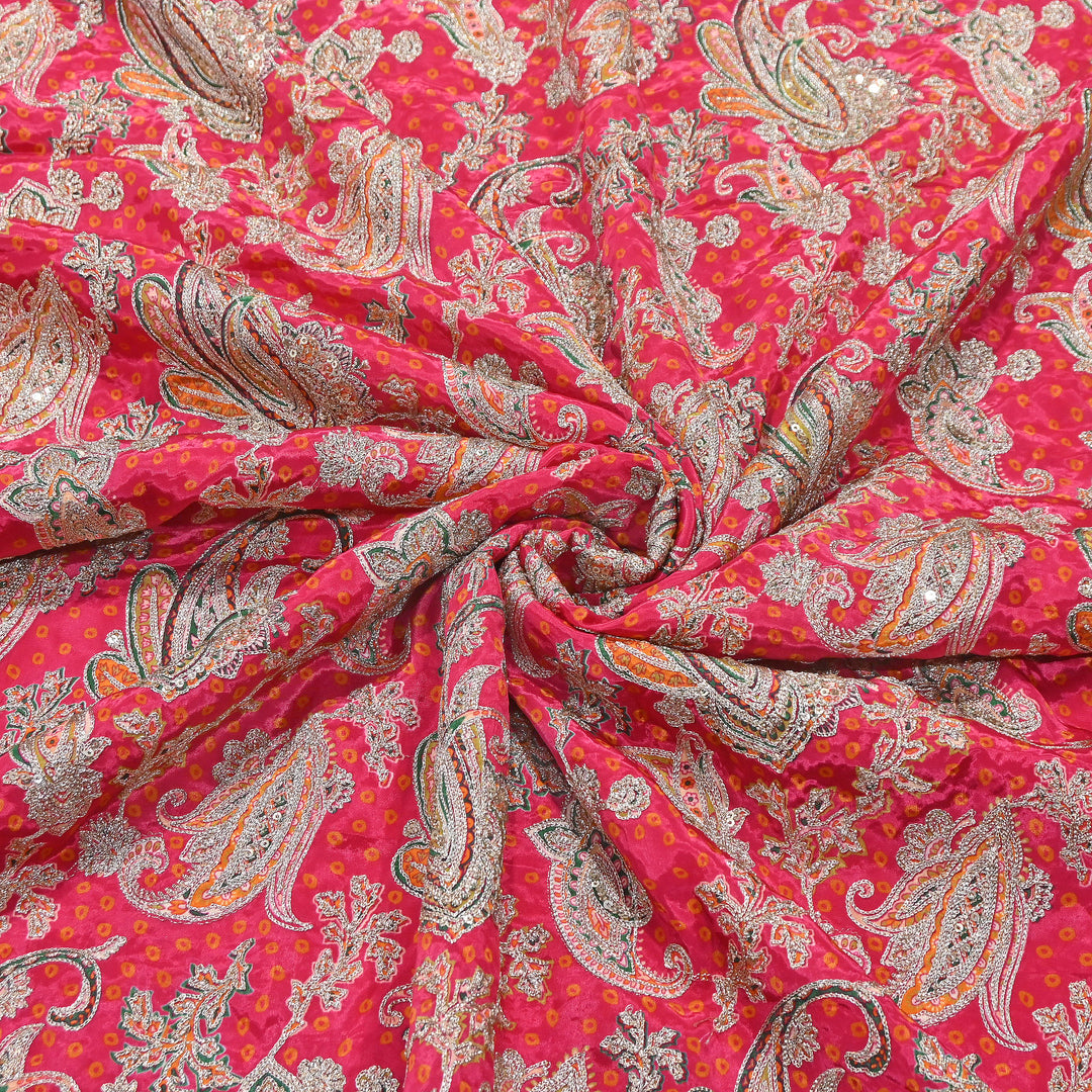 Crape Position Print Zari & Sequins Embroidery Fabric | Premium Designer Embroidered Fabric | V3524C-02