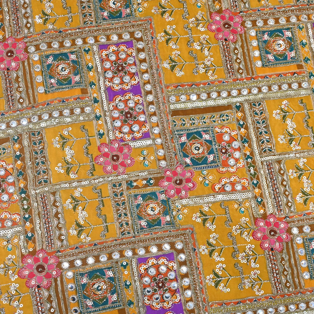 Beautiful Designer Crepe Position Prints, Zari & Sequin Embroidery Fabrics