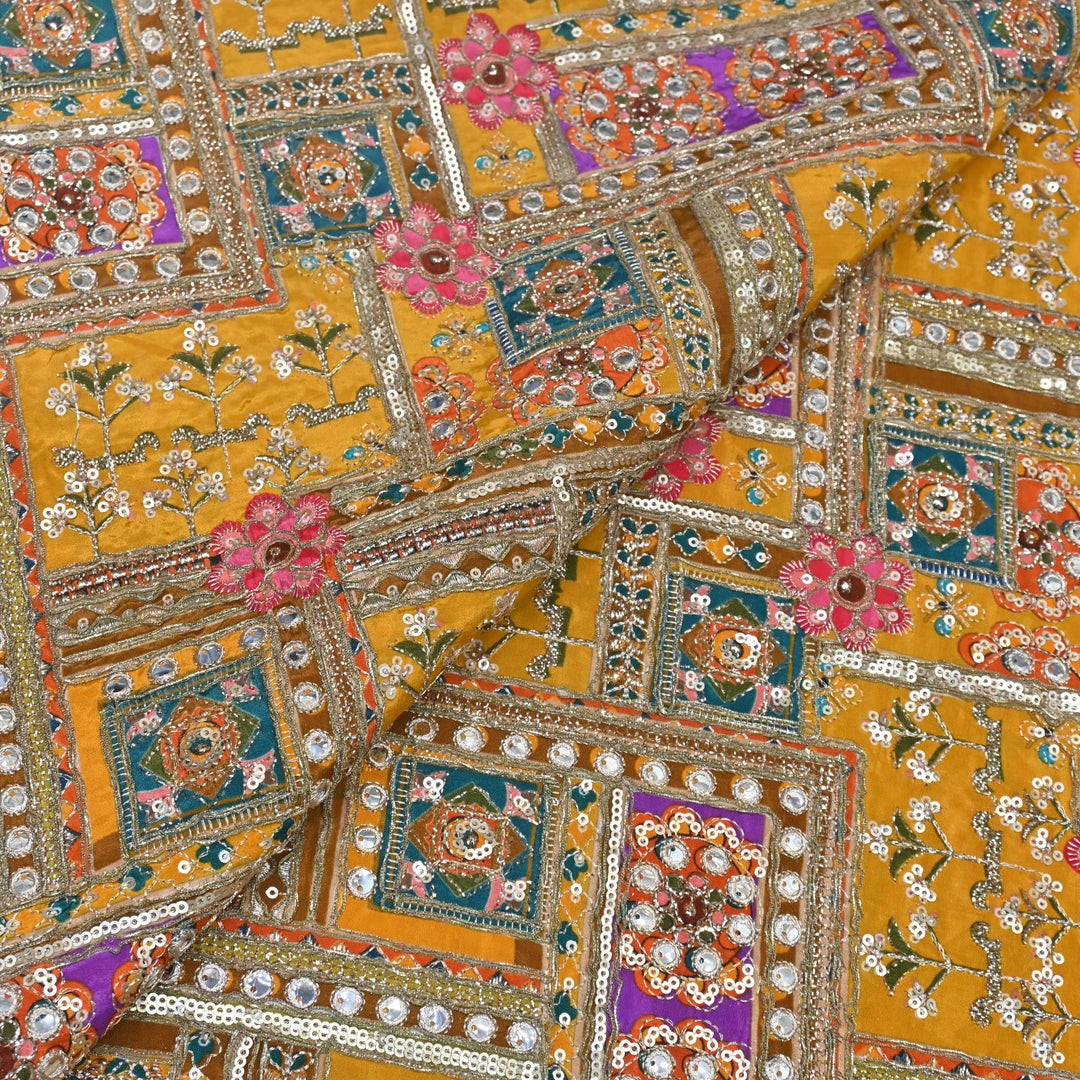 Beautiful Designer Crepe Position Prints, Zari & Sequin Embroidery Fabrics