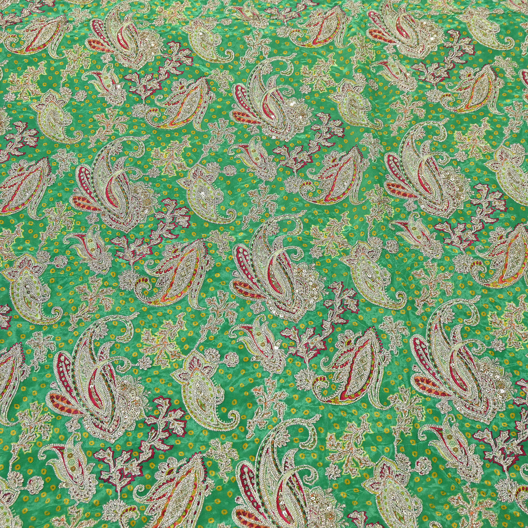 Crape Position Print Zari & Sequins Embroidery Fabric | Premium Designer Embroidered Fabric | V3524C-03