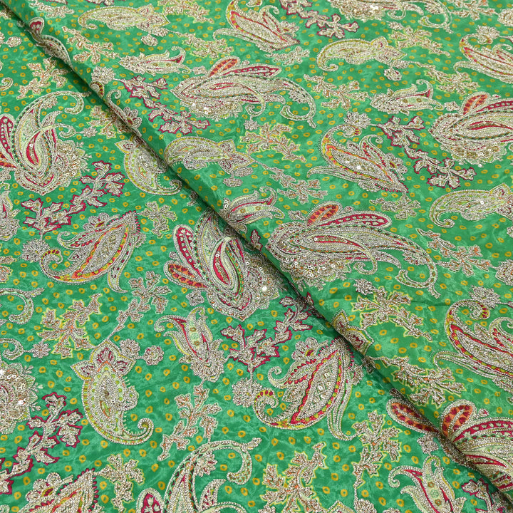 Crape Position Print Zari & Sequins Embroidery Fabric | Premium Designer Embroidered Fabric | V3524C-03