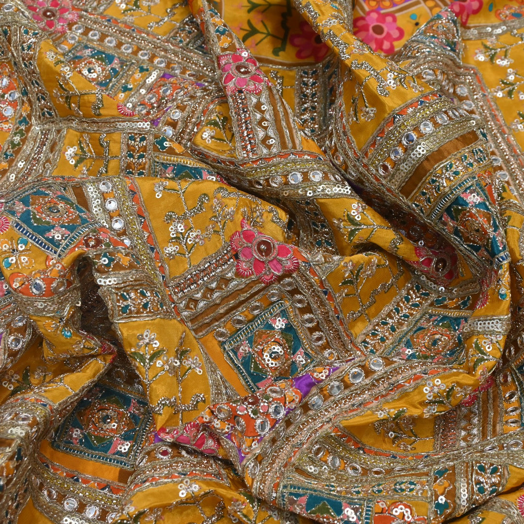 Beautiful Designer Crepe Position Prints, Zari & Sequin Embroidery Fabrics
