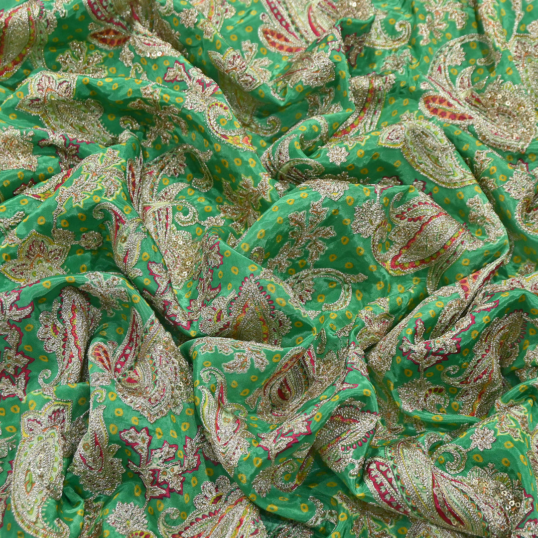 Crape Position Print Zari & Sequins Embroidery Fabric | Premium Designer Embroidered Fabric | V3524C-03