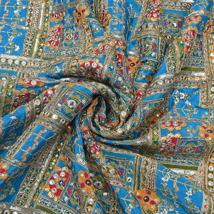 Beautiful Designer Crepe Position Prints, Zari & Sequin Embroidery Fabrics