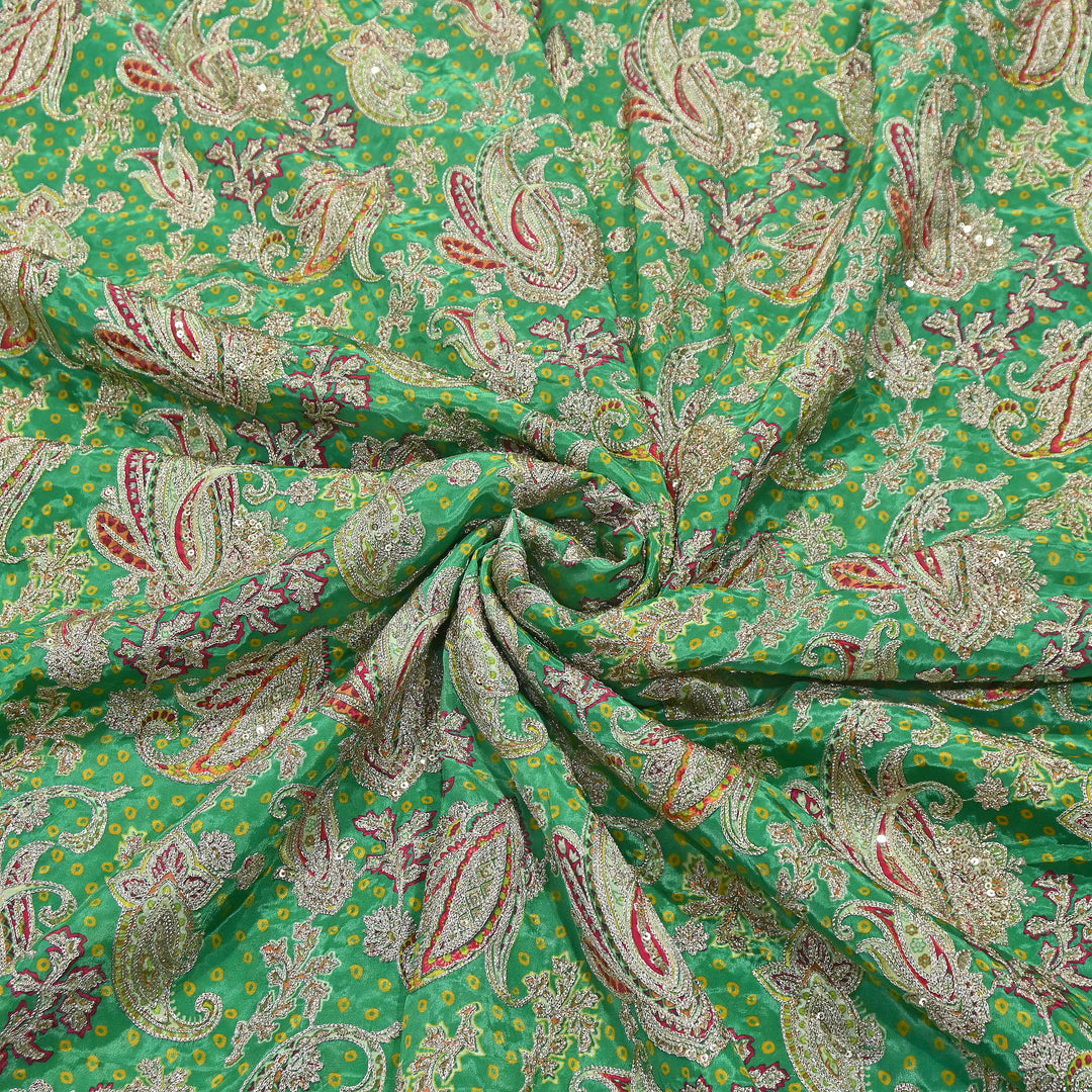 Crape Position Print Zari & Sequins Embroidery Fabric | Premium Designer Embroidered Fabric | V3524C-03