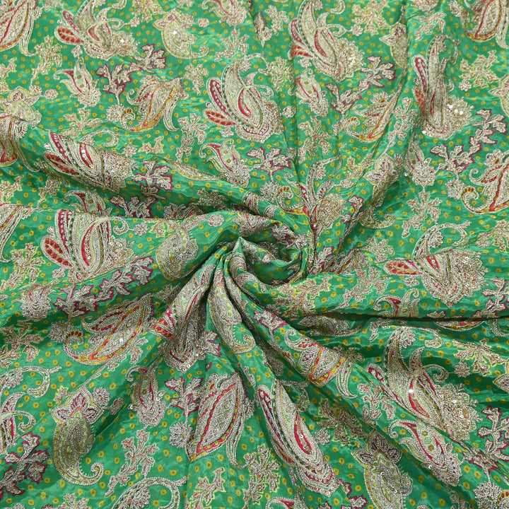 Crape Position Print Zari & Sequins Embroidery Fabric | Premium Designer Embroidered Fabric | V3524C-03